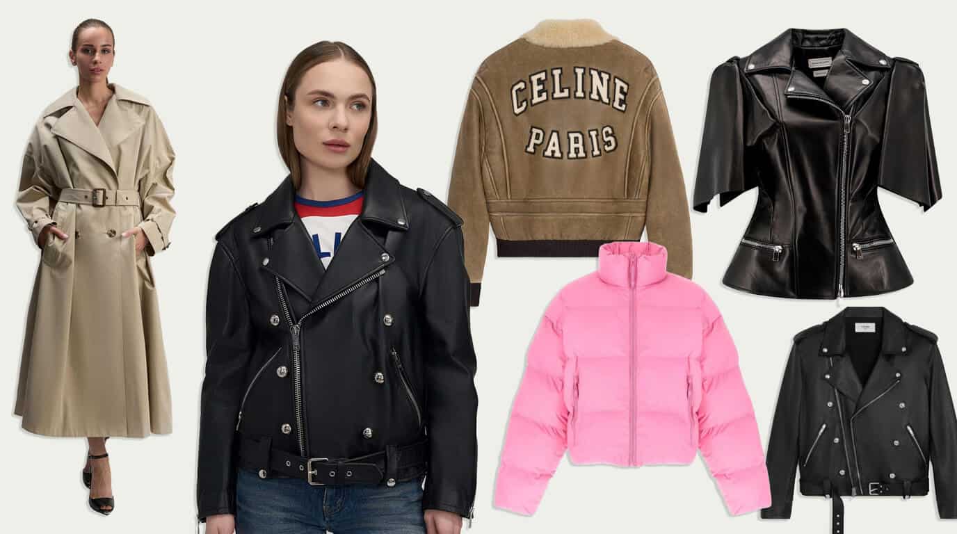 Designer jackets for women 2026 — Balenciaga trench coat, McQueen leather, Céline biker and puffer