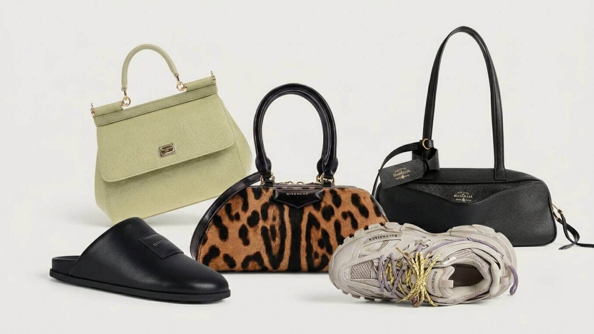 Designer summer picks 2026 — Givenchy leopard bag, Dolce&Gabbana Sicily, Balenciaga Track Trail sneakers and slides