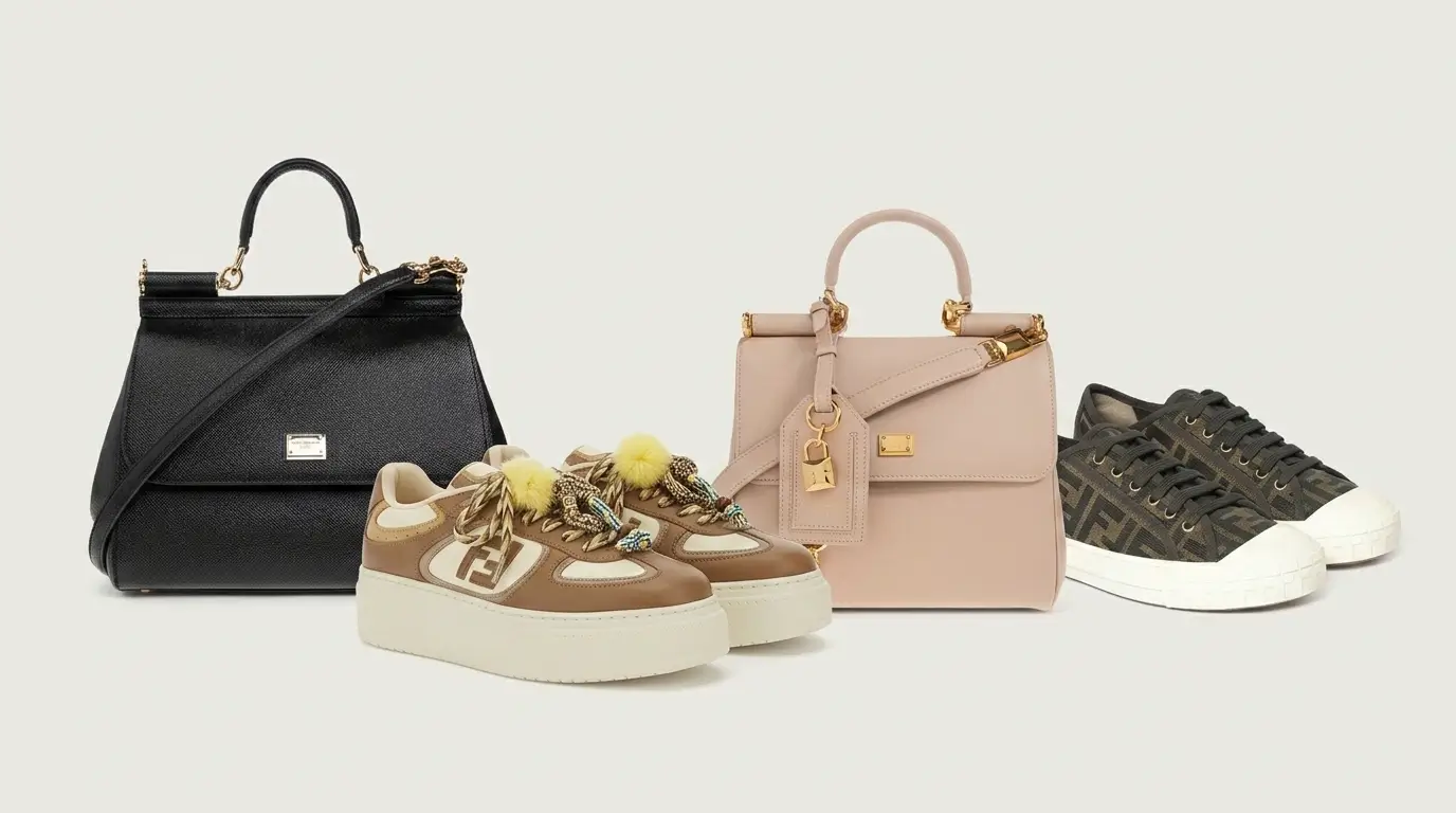 Fendi Match sneakers and Domino low-tops with Dolce&Gabbana Sicily bags in black and pink, 2026