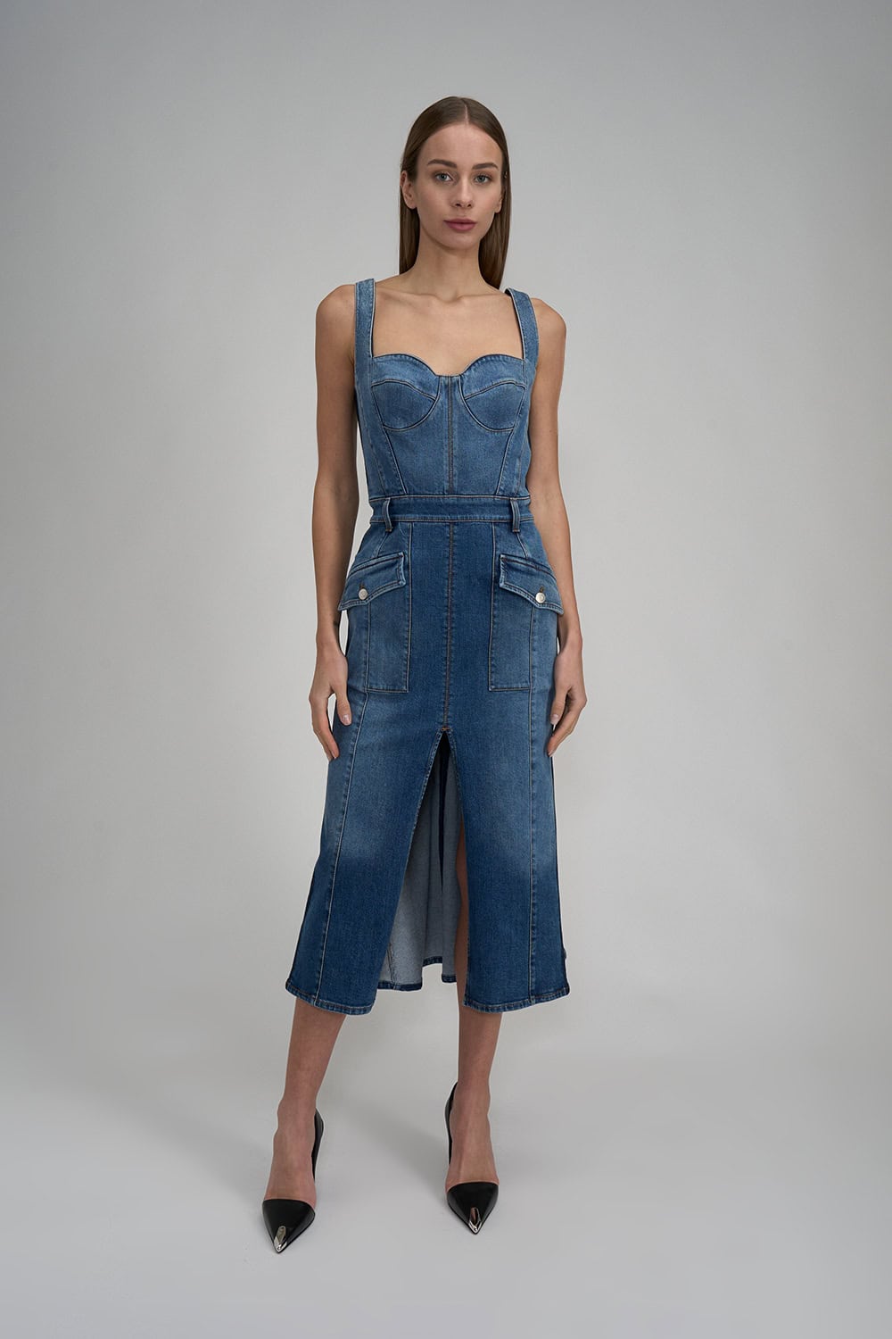 Alexander McQueen Blue denim midi dress Exclusive Designer